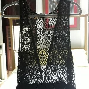 Black lace vest long